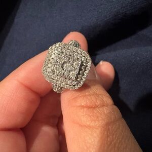 White and Gold Cushion Diamond Ring with Double Halo